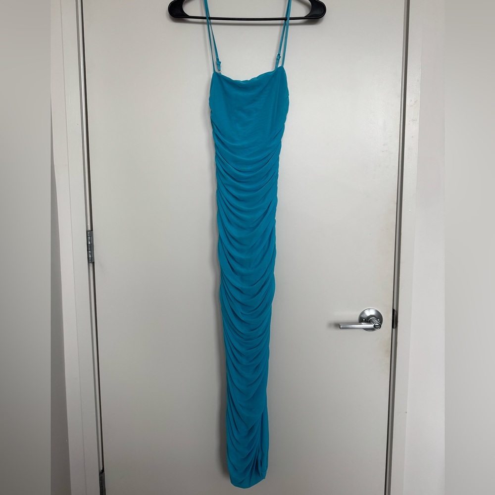 SDYS. Elegant Blue Ruched Dress